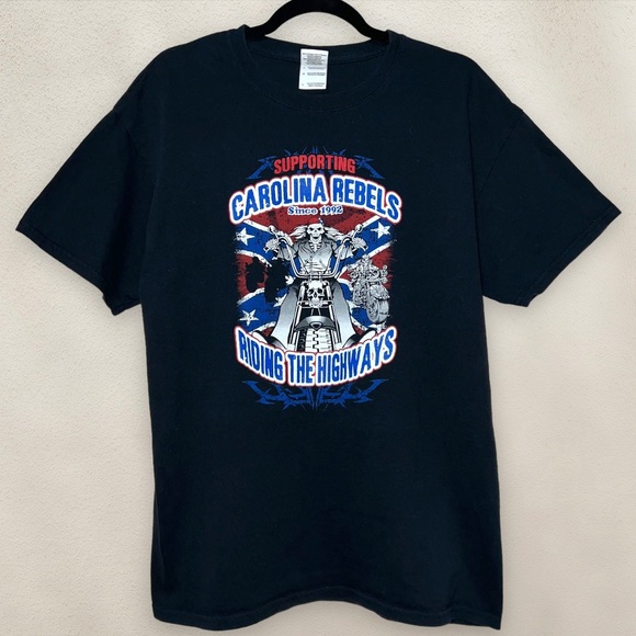 Carolina Rebels Motorcycle Club Gildan T-Shirt Skeleton Graphic Size Large - Picture 1 of 5